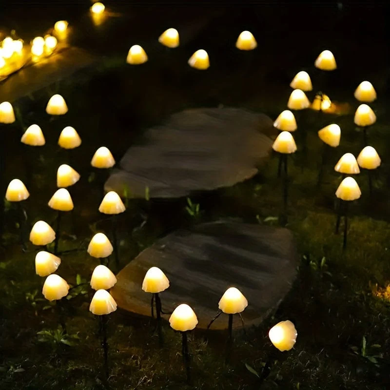 1 Set Solar kleiner Pilz 10 Lichter, wasserdichte Solar-Terrassenlichter, Solar-Lichterketten, für Garten, Hof, Veranda, Hochzeit, Party-Dekoration