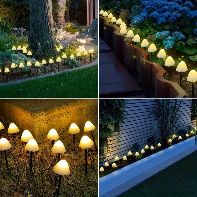 1 Set Solar kleiner Pilz 10 Lichter, wasserdichte Solar-Terrassenlichter, Solar-Lichterketten, für Garten, Hof, Veranda, Hochzeit, Party-Dekoration