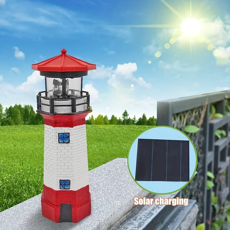 1 Stück Solar-Leuchtturm-Licht für den Außenbereich, rotierende Lampe, Solar-Gartenleuchten, Leuchtturm-Solar-LED-Licht, Gartenzaun-Hof-Außendekoration, intelligente Sensor-Leuchtfeuer-Rotationsstrahllampe, Sensor-Rotationslampe,