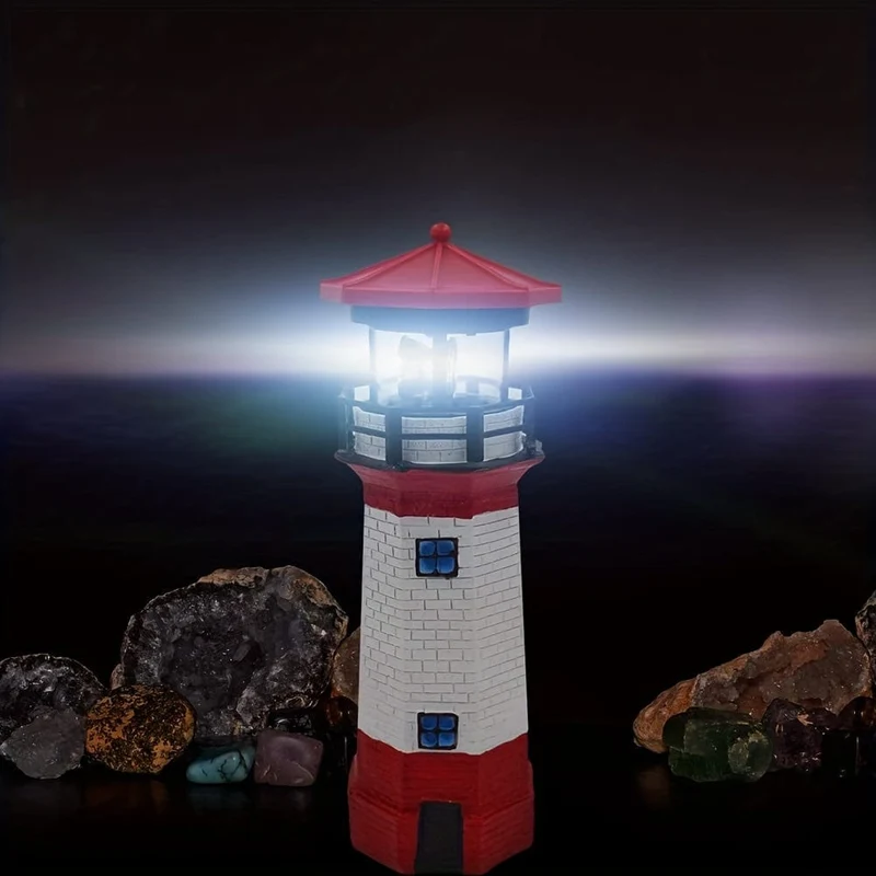 1 Stück Solar-Leuchtturm-Licht für den Außenbereich, rotierende Lampe, Solar-Gartenleuchten, Leuchtturm-Solar-LED-Licht, Gartenzaun-Hof-Außendekoration, intelligente Sensor-Leuchtfeuer-Rotationsstrahllampe, Sensor-Rotationslampe,