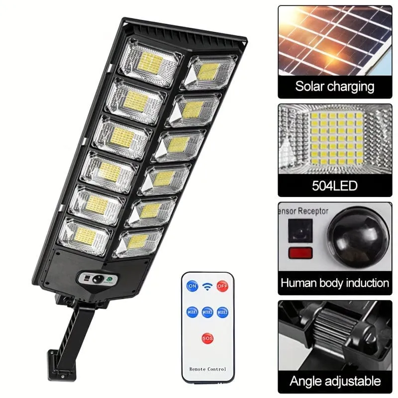 1 x 504 LED-Solar-Induktions-Straßenlaterne, starkes Licht, zweireihiges Sensorlicht, wasserdicht und sonnenbeständig, häufig verwendet in Außenhöfen, Gärten, Innenhöfen, Straßen und Gehwegen