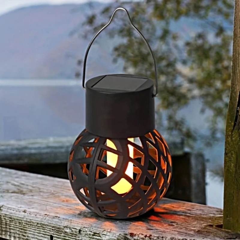 4 Stück Solarlaterne für den Außenbereich, Solarleuchten mit realistisch flackernden Flammen, hängend/stehend, Solarflammenlicht für Balkon, Terrasse, Gartendekoration, Halloween-Dekorationen, Lichter im Freien