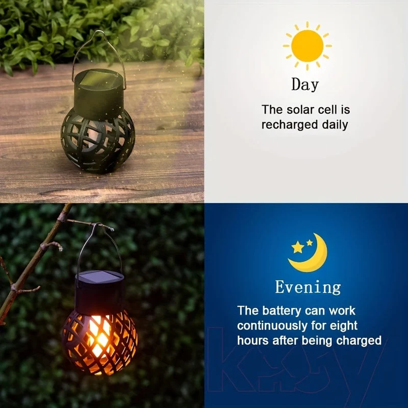 4 Stück Solarlaterne für den Außenbereich, Solarleuchten mit realistisch flackernden Flammen, hängend/stehend, Solarflammenlicht für Balkon, Terrasse, Gartendekoration, Halloween-Dekorationen, Lichter im Freien
