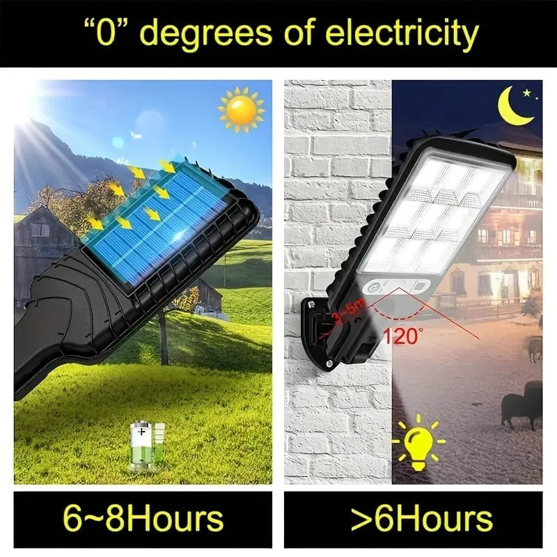 NEU 1 Stück 2200 W Solar-Straßenleuchte für den Außenbereich, Induktions-Gartenleuchte für den menschlichen Körper mit Fernbedienung, LED-Wandleuchte, wasserdichte Gartenleuchte