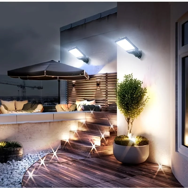 NEU 1 Stück 2200 W Solar-Straßenleuchte für den Außenbereich, Induktions-Gartenleuchte für den menschlichen Körper mit Fernbedienung, LED-Wandleuchte, wasserdichte Gartenleuchte