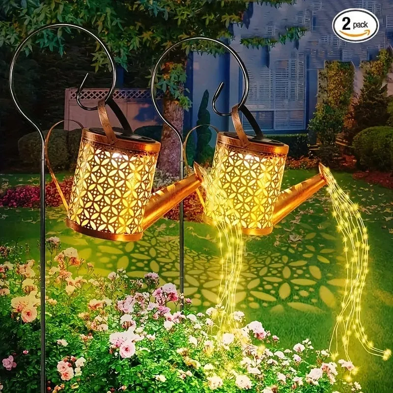 2er-Pack Solarleuchten für den Außenbereich, dekorative Solarlaterne zum Aufhängen im Freien, wasserdichtes, ausgehöhltes Design, dekorative Retro-Solarleuchte aus Metall mit Haken für Gartentisch, Terrasse, Hof, Weg, Gehweg
