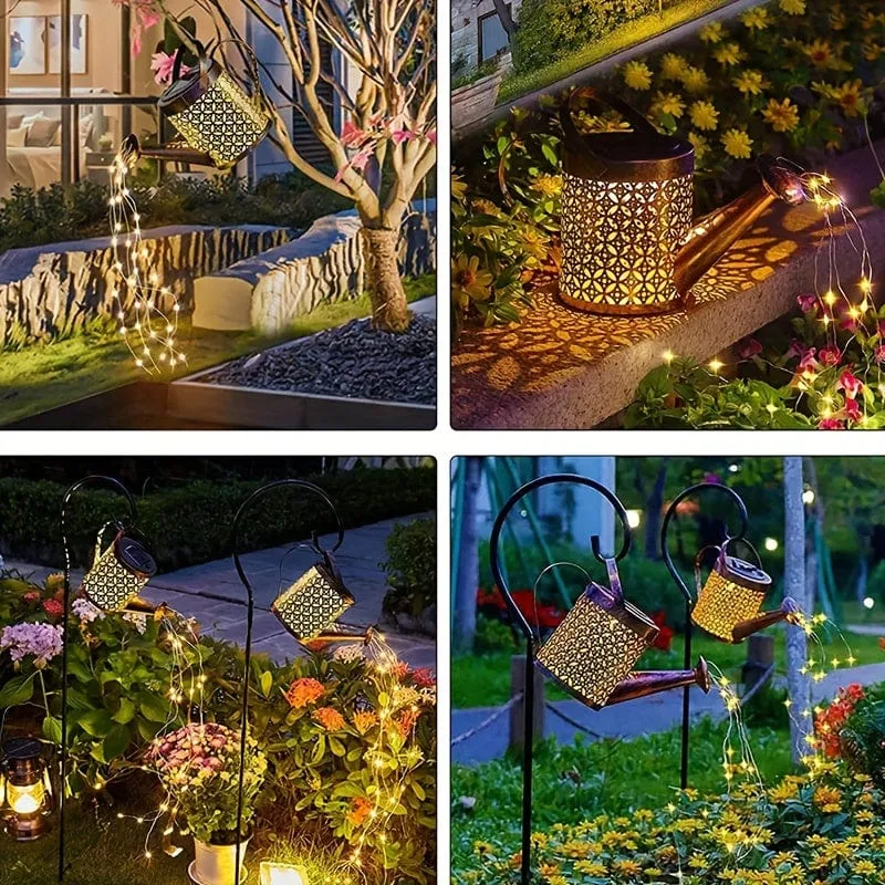 2er-Pack Solarleuchten für den Außenbereich, dekorative Solarlaterne zum Aufhängen im Freien, wasserdichtes, ausgehöhltes Design, dekorative Retro-Solarleuchte aus Metall mit Haken für Gartentisch, Terrasse, Hof, Weg, Gehweg