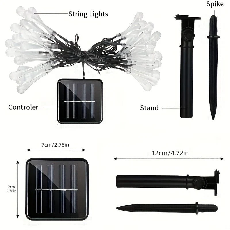 1 Packung Wassertropfen-Solar-Lichterkette, 20/50/100 LED, 8 Beleuchtungsmodi, wasserdichte Solar-Gartenleuchte, Außengirlande, Weihnachtshochzeitsfeier, Gartenwanddekoration (Warmweiß/Mehrfarbig/Weiß)