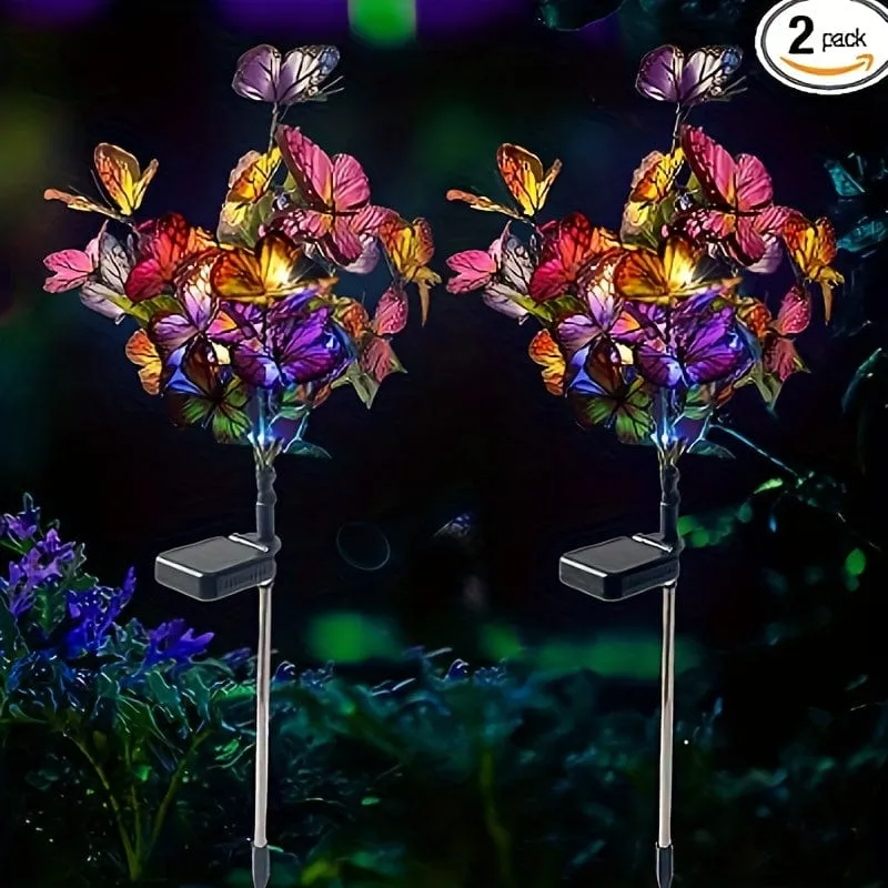 2er-Pack Solarschaukel-Wind-Schmetterlingslichter, wasserdichte dekorative Gartenlichter, mit farbwechselndem Schmetterlingsdesign, solarbetriebene LED-Außenlichter für Terrasse, Hof und Weg
