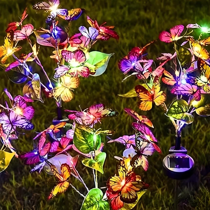 2er-Pack Solarschaukel-Wind-Schmetterlingslichter, wasserdichte dekorative Gartenlichter, mit farbwechselndem Schmetterlingsdesign, solarbetriebene LED-Außenlichter für Terrasse, Hof und Weg