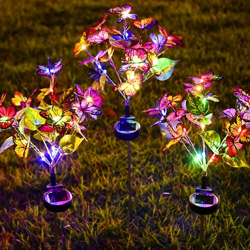 2er-Pack Solarschaukel-Wind-Schmetterlingslichter, wasserdichte dekorative Gartenlichter, mit farbwechselndem Schmetterlingsdesign, solarbetriebene LED-Außenlichter für Terrasse, Hof und Weg