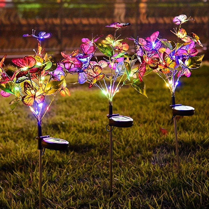 2er-Pack Solarschaukel-Wind-Schmetterlingslichter, wasserdichte dekorative Gartenlichter, mit farbwechselndem Schmetterlingsdesign, solarbetriebene LED-Außenlichter für Terrasse, Hof und Weg