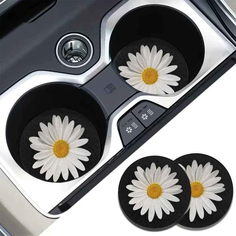 2 Stück saugfähige Gänseblümchen-Untersetzer für Auto-Getränkehalter – Auto-Innenzubehör für Frauen, Wasserbecher-Untersetzer für Autos, Fahrzeuge und den Schreibtisch zu Hause