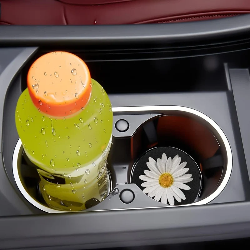 2 Stück saugfähige Gänseblümchen-Untersetzer für Auto-Getränkehalter – Auto-Innenzubehör für Frauen, Wasserbecher-Untersetzer für Autos, Fahrzeuge und den Schreibtisch zu Hause