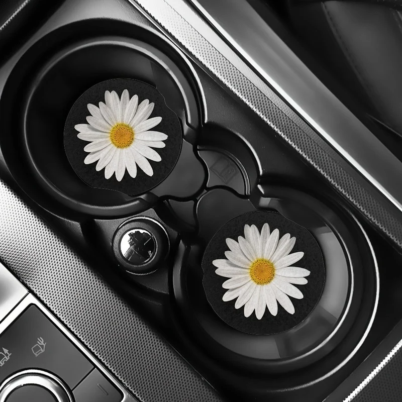 2 Stück saugfähige Gänseblümchen-Untersetzer für Auto-Getränkehalter – Auto-Innenzubehör für Frauen, Wasserbecher-Untersetzer für Autos, Fahrzeuge und den Schreibtisch zu Hause