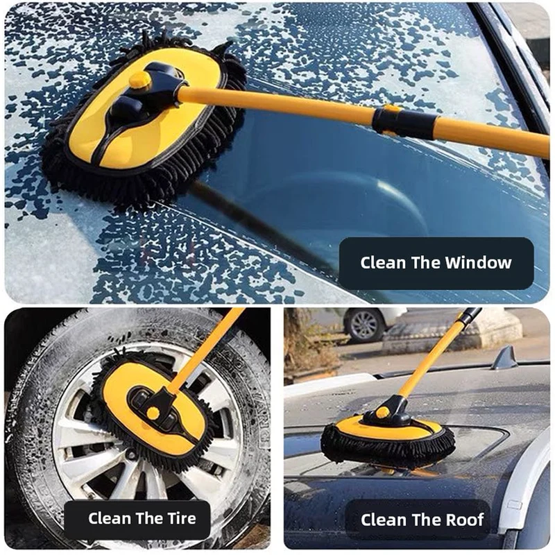 Auto-Reinigungsbürste, Autowaschbürste, Teleskop-Reinigungsmopp mit langem Griff, Chenille-Besen, Autozubehör, Mikrofaser, einstellbare Länge, Auto-Reinigungsbürste
