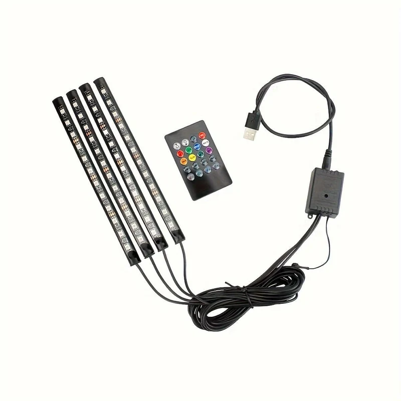 Ein Auto-Atmosphärenlicht, kabelloses RGB-Fußlicht mit Fernbedienung, 48 LED-APP-einstellbares Farbatmosphärenlicht, ein bis vier Musiklicht