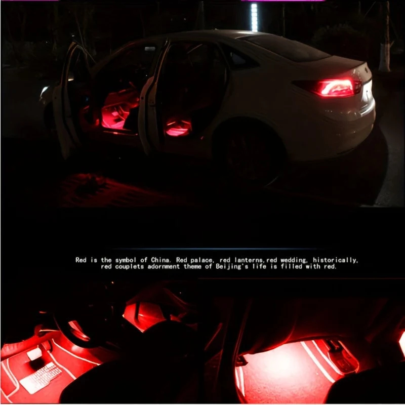 Ein Auto-Atmosphärenlicht, kabelloses RGB-Fußlicht mit Fernbedienung, 48 LED-APP-einstellbares Farbatmosphärenlicht, ein bis vier Musiklicht
