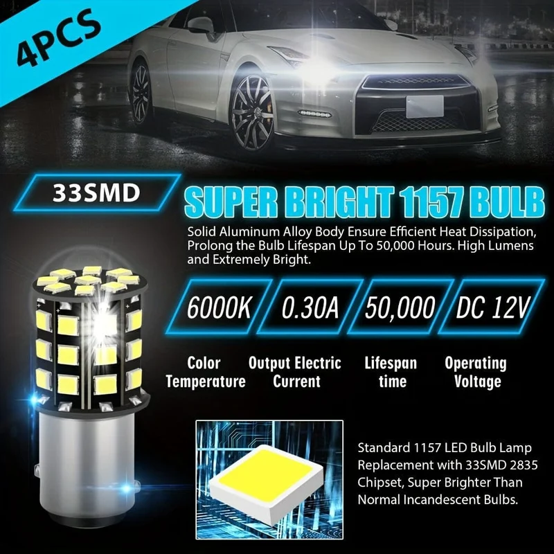 NEUE 4PCS 1157 33 SMD Weiß Auto Led Bremslichter Blinker Lampe Rückleuchten Auto Parkplatz Hinten Umge led-lampen