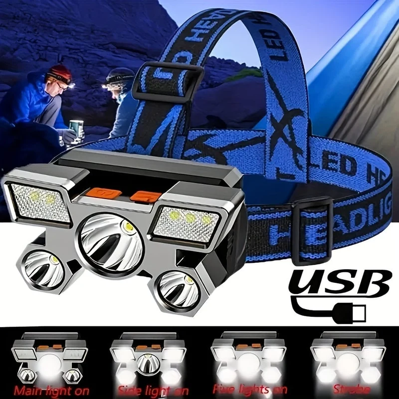 Beleuchten Sie Ihre Outdoor-Camping-Abenteuer mit diesem über USB wiederaufladbaren LED-Scheinwerfer – multifunktionales Autolicht