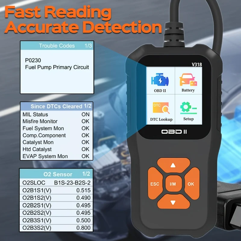 OBD2-Autoscanner-Diagnose-Scan-Tool V318-2, Farbbildschirm, Fahrzeug-Fehlercodeleser, automatisch lesende Fehlercode-Kontrollleuchte für Fahrzeuge mit OBDII-Protokoll