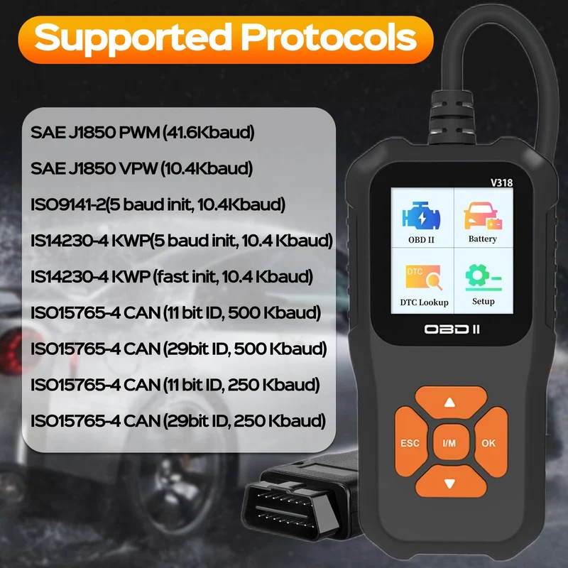 OBD2-Autoscanner-Diagnose-Scan-Tool V318-2, Farbbildschirm, Fahrzeug-Fehlercodeleser, automatisch lesende Fehlercode-Kontrollleuchte für Fahrzeuge mit OBDII-Protokoll