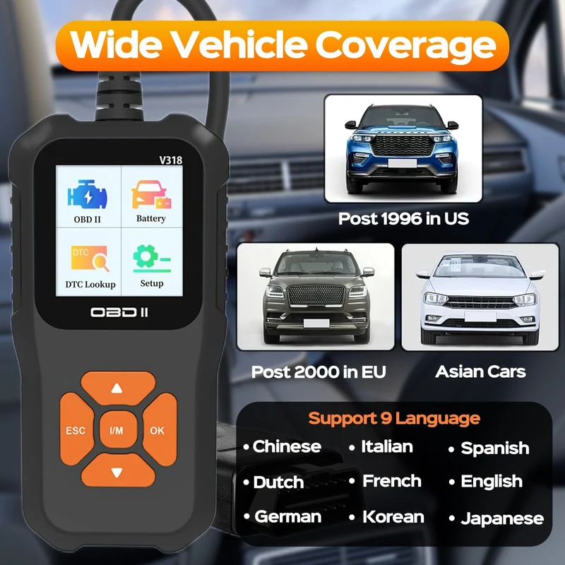 OBD2-Autoscanner-Diagnose-Scan-Tool V318-2, Farbbildschirm, Fahrzeug-Fehlercodeleser, automatisch lesende Fehlercode-Kontrollleuchte für Fahrzeuge mit OBDII-Protokoll