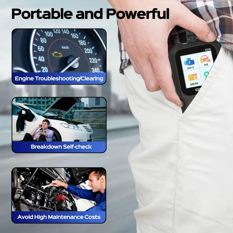 OBD2-Autoscanner-Diagnose-Scan-Tool V318-2, Farbbildschirm, Fahrzeug-Fehlercodeleser, automatisch lesende Fehlercode-Kontrollleuchte für Fahrzeuge mit OBDII-Protokoll