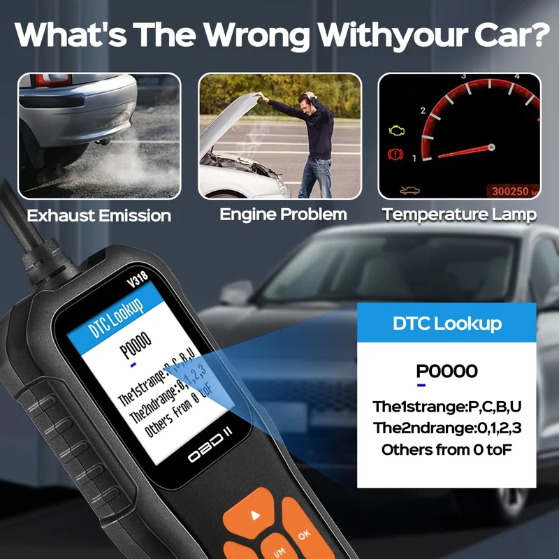OBD2-Autoscanner-Diagnose-Scan-Tool V318-2, Farbbildschirm, Fahrzeug-Fehlercodeleser, automatisch lesende Fehlercode-Kontrollleuchte für Fahrzeuge mit OBDII-Protokoll