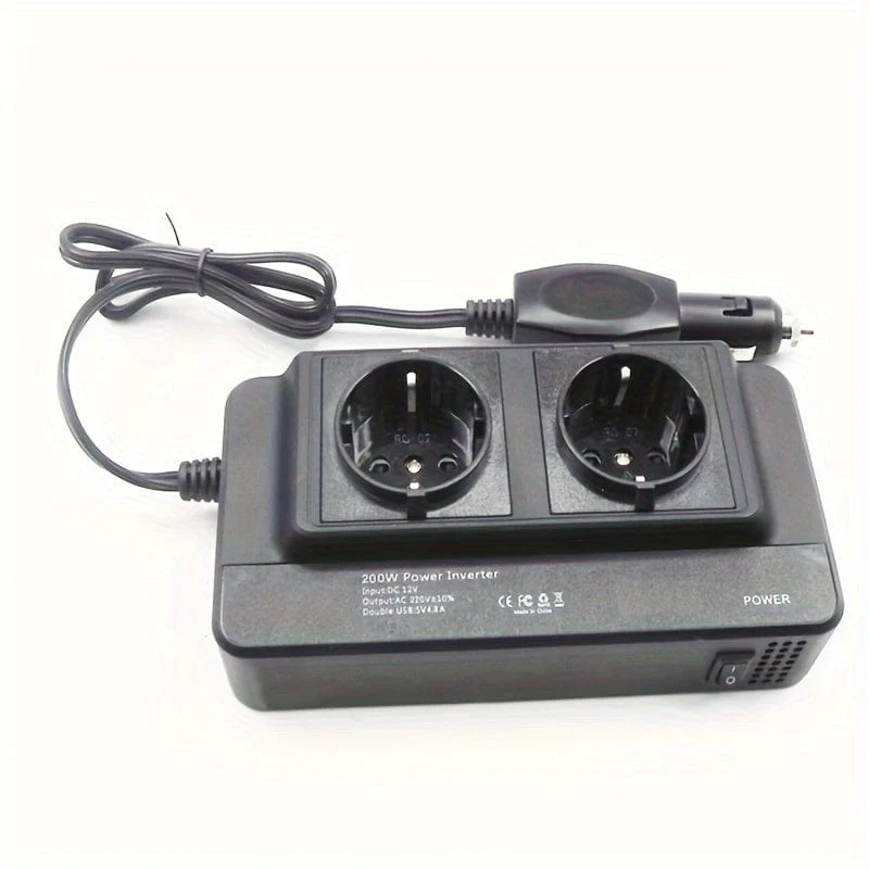 200W Auto-Wechselrichter DC 12V zu AC 220V Konverter Steckdosen 4 USB-Schnelllade-Universalsteckdose Netzteil Wechselrichter EU, Steckdosen