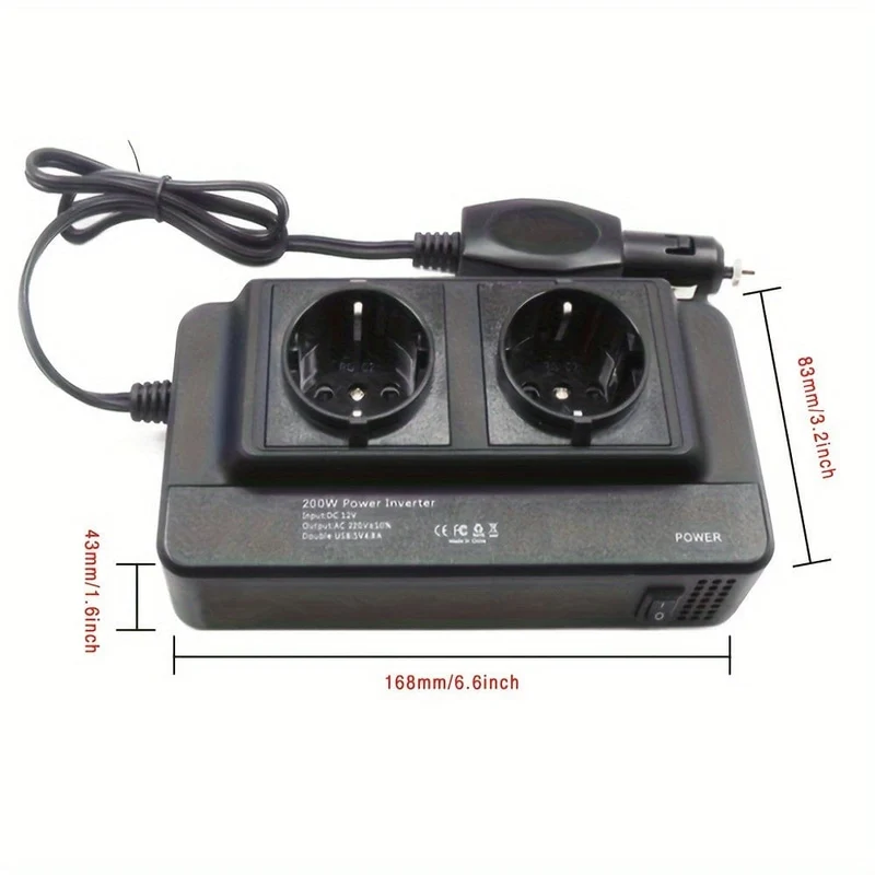 200W Auto-Wechselrichter DC 12V zu AC 220V Konverter Steckdosen 4 USB-Schnelllade-Universalsteckdose Netzteil Wechselrichter EU, Steckdosen