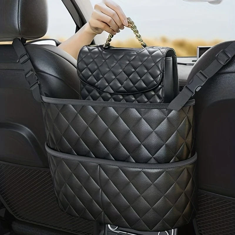 Auto-Geldbörsen-Handtaschenhalter zwischen den Sitzen, Leder-Autositz-Rücken-Organizer mit 3 Taschen, große Aufbewahrungstasche