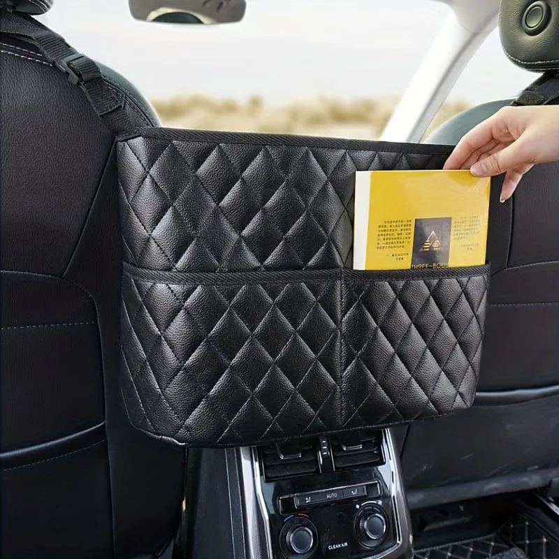 Auto-Geldbörsen-Handtaschenhalter zwischen den Sitzen, Leder-Autositz-Rücken-Organizer mit 3 Taschen, große Aufbewahrungstasche