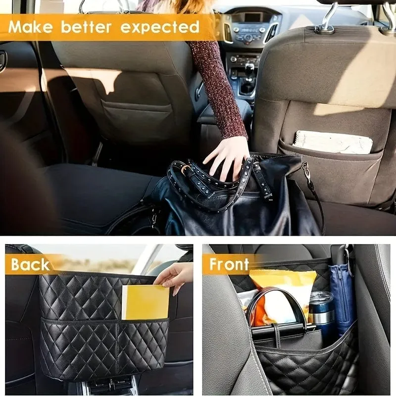 Auto-Geldbörsen-Handtaschenhalter zwischen den Sitzen, Leder-Autositz-Rücken-Organizer mit 3 Taschen, große Aufbewahrungstasche