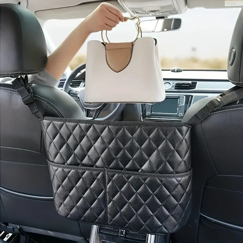 Auto-Geldbörsen-Handtaschenhalter zwischen den Sitzen, Leder-Autositz-Rücken-Organizer mit 3 Taschen, große Aufbewahrungstasche