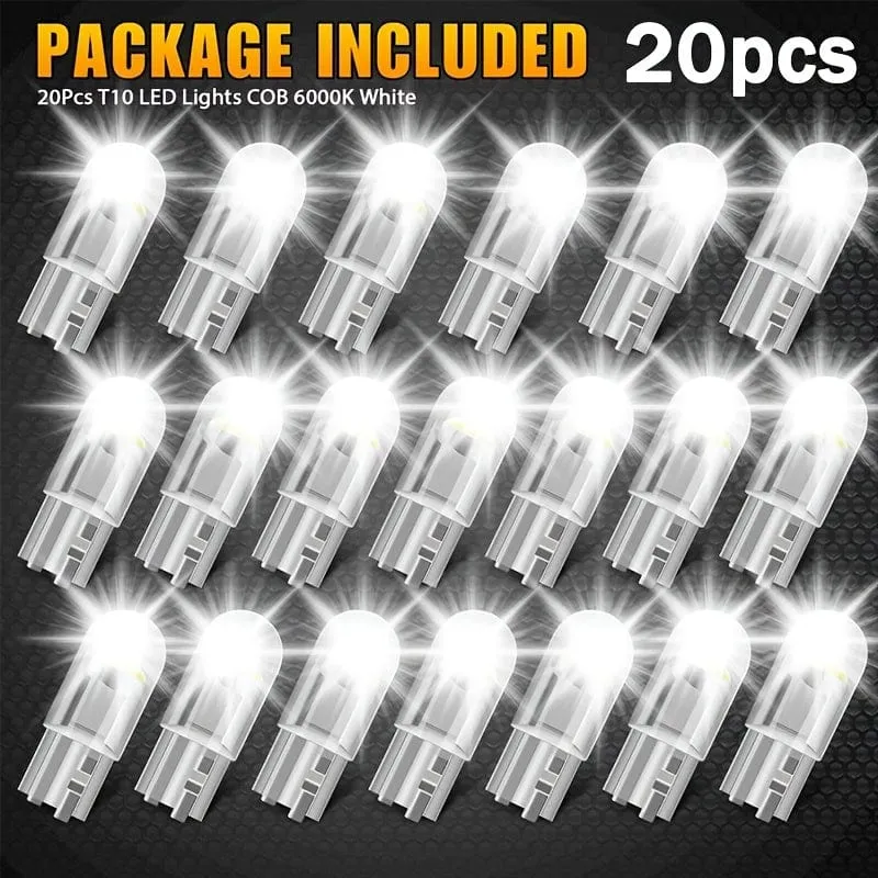 20PCS 12V Weißes LED-Licht T10 194 168 W5W 2825 COB LED-Kennzeichen-Innenbeleuchtungslampen 6000K Anhänger-LKW-Auto-LKW