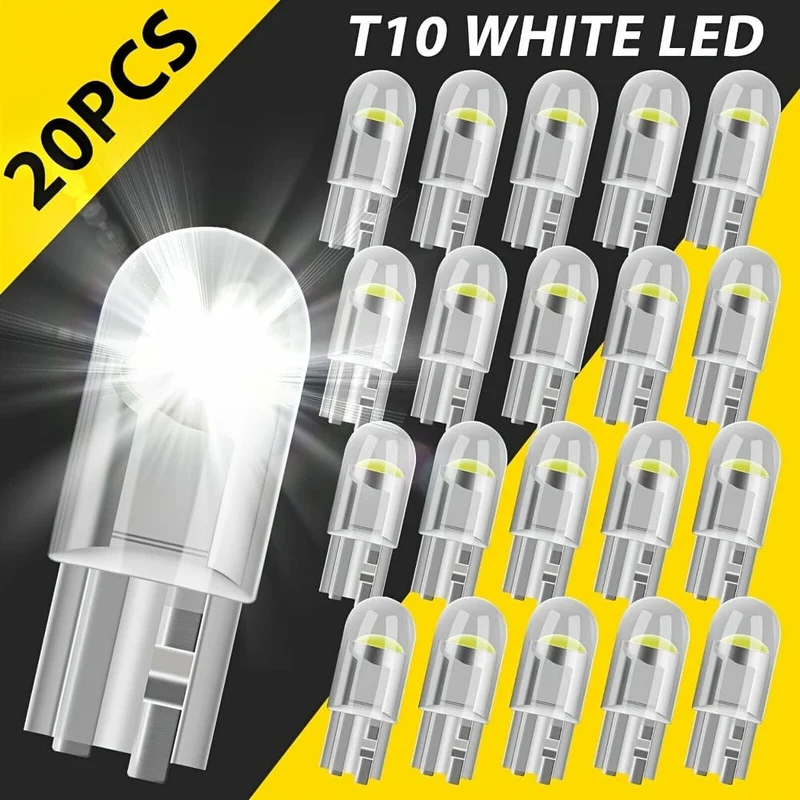 20PCS 12V Weißes LED-Licht T10 194 168 W5W 2825 COB LED-Kennzeichen-Innenbeleuchtungslampen 6000K Anhänger-LKW-Auto-LKW