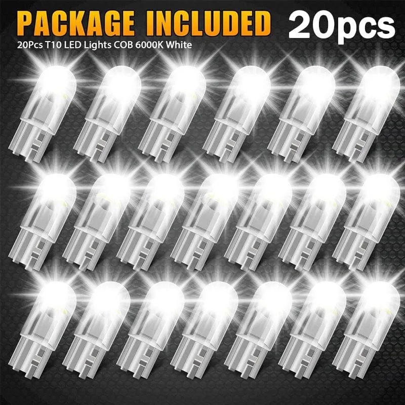 20PCS 12V Weißes LED-Licht T10 194 168 W5W 2825 COB LED-Kennzeichen-Innenbeleuchtungslampen 6000K Anhänger-LKW-Auto-LKW