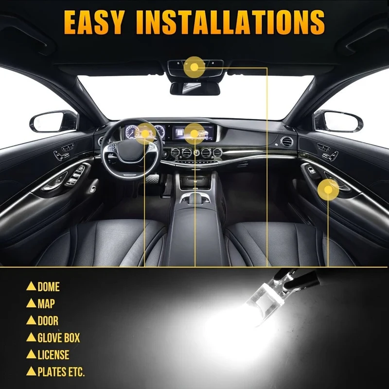 20PCS 12V Weißes LED-Licht T10 194 168 W5W 2825 COB LED-Kennzeichen-Innenbeleuchtungslampen 6000K Anhänger-LKW-Auto-LKW