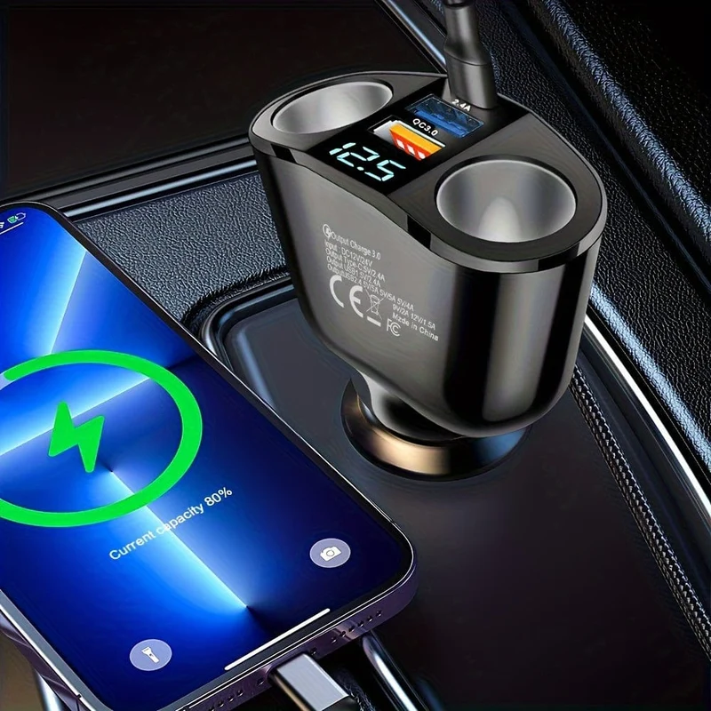 Dual-Port-Autoladegerät-Adapter: Laden Sie mehrere Geräte gleichzeitig mit der digitalen Anzeige auf!