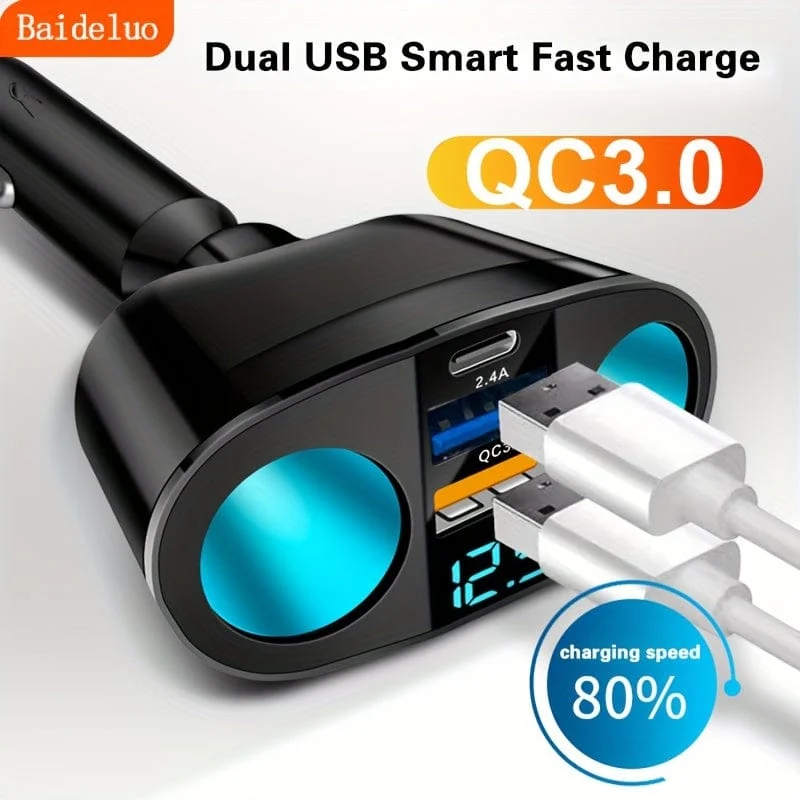 Dual-Port-Autoladegerät-Adapter: Laden Sie mehrere Geräte gleichzeitig mit der digitalen Anzeige auf!