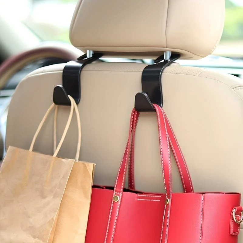2 Stück Auto-Haken, Auto-ABS hinten, versteckt, aufklebbar, 7-förmiger kleiner Haken, Auto-Rücksitz-Organizer, Kleiderbügel für Handtaschen, Mäntel, Kleidung, Aufbewahrungstaschen, Geldbörse