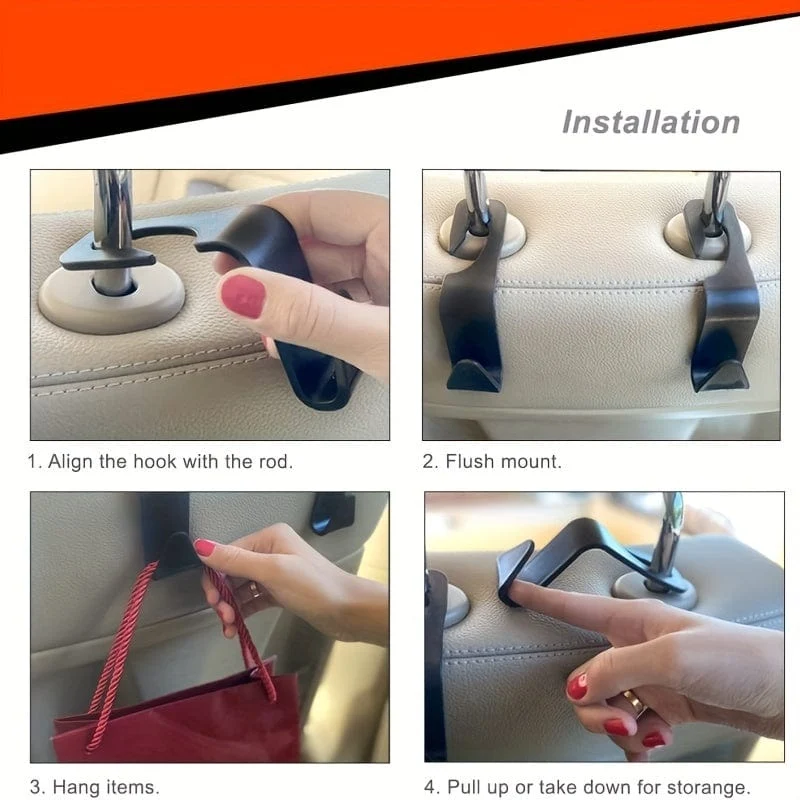 2 Stück Auto-Haken, Auto-ABS hinten, versteckt, aufklebbar, 7-förmiger kleiner Haken, Auto-Rücksitz-Organizer, Kleiderbügel für Handtaschen, Mäntel, Kleidung, Aufbewahrungstaschen, Geldbörse