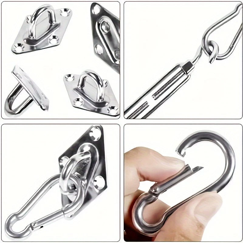 40-teiliges Sonnenschutz-Segel-Hardware-Set, 12.7 cm, Edelstahl 304, für rechteckige, quadratische, dreieckige, Sonnenschutz-Segel-Installation, Terrasse, Rasen und Garten, robustes, rostfreies Segel-Schatten-Hardware-Set