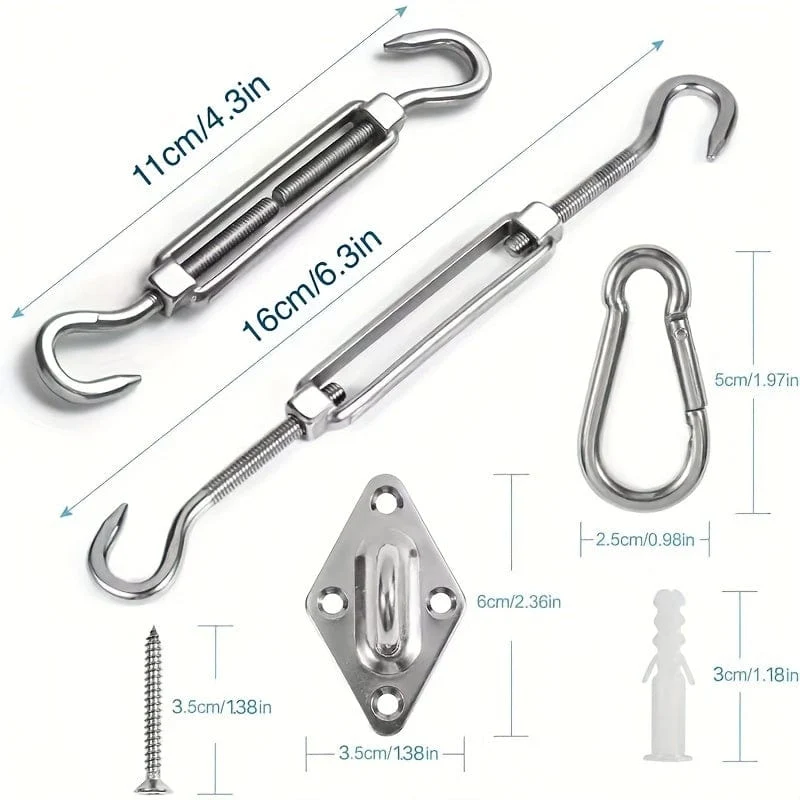 40-teiliges Sonnenschutz-Segel-Hardware-Set aus Edelstahl 304 für die Installation von rechteckigen, quadratischen und dreieckigen Sonnensegeln auf Terrasse, Rasen und Garten, robustes, rostfreies Segel-Schatten-Hardware-Set, 12.7 cm