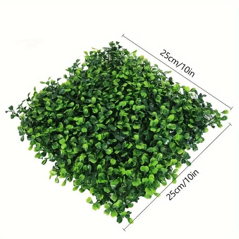 Set mit 10 künstlichen Pflanzenblättern, Wandpaneelen, Heckengras-Pad, Begrünung, Zaundekoration, Gras-Hintergrundwand, Garten, Hof, Zuhause, Wanddekoration, 25 x 25 cm