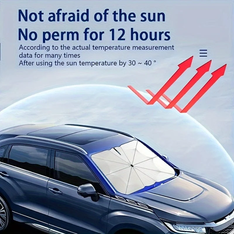 2024 Neuer Auto-Sonnenschutz, V-Ausschnitt, blauer Boden, faltbarer Regenschirm, reflektierender Sonnenschutz für Fahrzeuge, blockiert UV-Sonnenschutz, hält Ihr Fahrzeug kühl, einfach zu bedienen und zu lagern, passt auf eine Vielzahl von Frontscheiben
