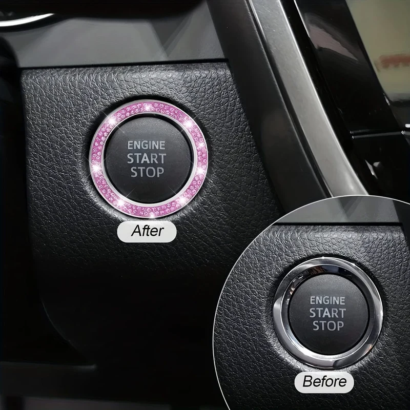 1 Stück Auto-Bling-Motorstartring-Aufkleber, Auto-Druckstartknopf-Abdeckung, Schlüssel-Zündknopf-Bling-Ring, funkelndes Auto-Innenzubehör für Frauen