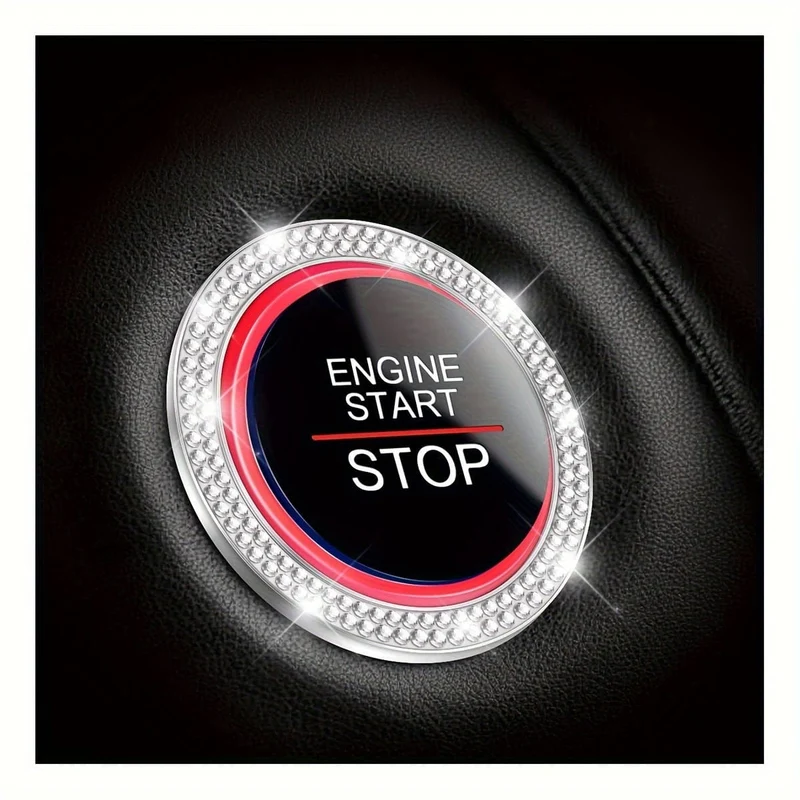 1 Stück Auto-Bling-Motorstartring-Aufkleber, Auto-Druckstartknopf-Abdeckung, Schlüssel-Zündknopf-Bling-Ring, funkelndes Auto-Innenzubehör für Frauen