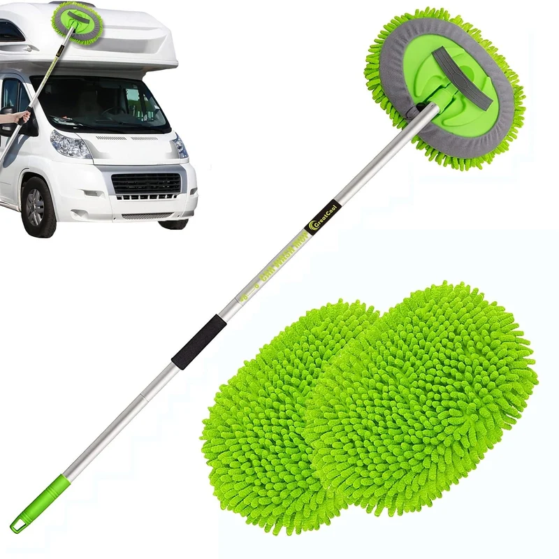 62-Zoll-Autowaschbürsten-Set mit langem Griff, kratzfreier Mopp-Reinigungshandschuh, geeignet zum Waschen von Autos, LKW, SUV, Wohnmobil, Wohnwagen und Haushalt (2 x Moppkopf)